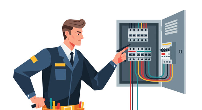 Reliable electrician inspecting electrical panel offers peace of mind with expert maintenance and repair services for home or business safety assurance