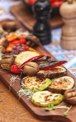 Grilled Vegetables on Wooden Board