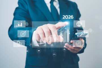 Businessman reviewing profit results and quality management, working with budgeting, cost planning, financial forecasts, and revenue analysis to improve long-term business performance.