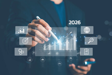 Businessman reviewing profit results and quality management, working with budgeting, cost planning, financial forecasts, and revenue analysis to improve long-term business performance.