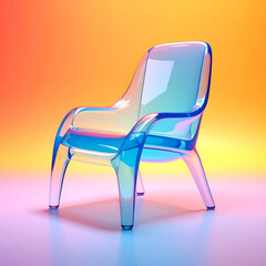 Transparent blue glass armchair, modern furniture.