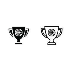 Basketball trophy icon set, solid and outline vector symbol