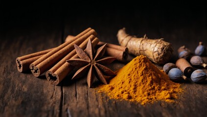 Spices with aromatic notes of cinnamon star anise and turmeric