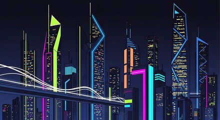Futuristic Cityscape with Neon Lights and Modern Architecture.