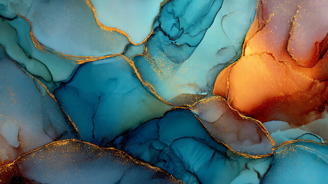 Luxurious swirling ink art with shimmering gold accents creates a modern, elegant abstract texture perfect for sophisticated designs and backgrounds.