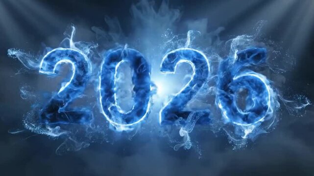 Blue Smoke Morphing Into 2026 &ndash; Magical Fluid Fantasy Transformation