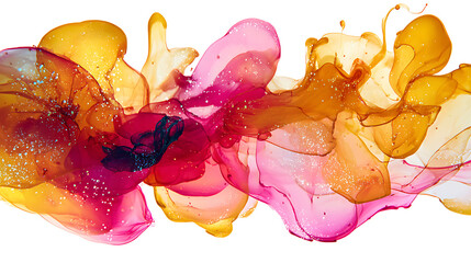 Vibrant alcohol ink flow with shimmering glitter creates a dynamic abstract design, perfect for luxury branding and artistic backgrounds