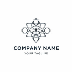 Abstract geometric logo design with interconnected circles and triangles, representing harmony and balance.