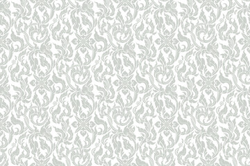 Traditional Thai art seamless floral pattern in damask style motifs suitable for wallpaper, cloth, textile, tile and fabric design isolated illustration vector archive EPS file.