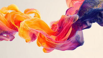 Vibrant flowing fabric ribbons with sparkling golden glitter creating an ethereal, dynamic, and luxurious abstract visual experience