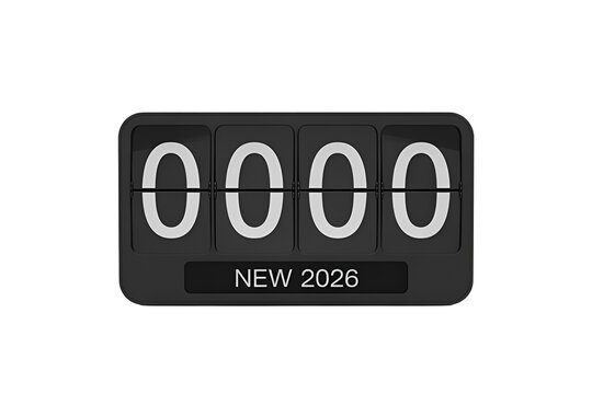 Flip clock showing the year 2025 isolated on transparent background