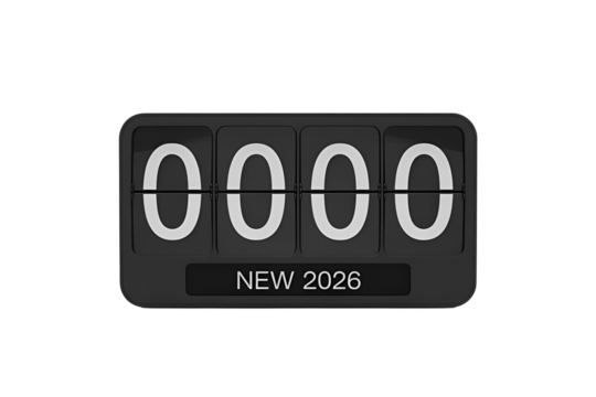 Flip clock showing the year 2025 isolated on transparent background - Powered by Adobe