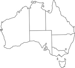 Outline Map of Australia with States and Territories
