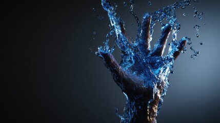 Captivating Splash of Water Forming a Human Hand Shape Against a Dark Background with Dramatic Lighting and Texture