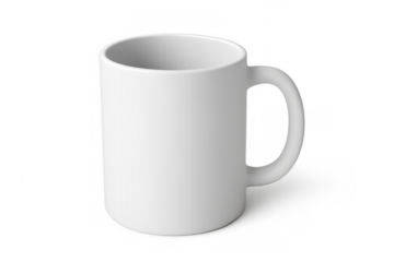 White ceramic coffee mug mockup, ideal for custom designs and branding, isolated on a transparent background
