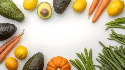 Fresh Fruits and Vegetables Frame Healthy Eating and Organic Produce Concept with Copy Space