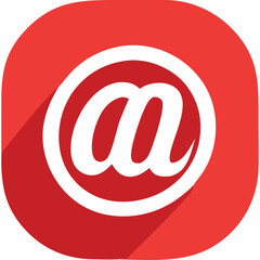 Red Rounded Square Icon With White At Symbol And Long Shadow