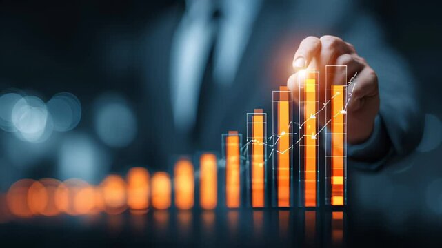 Double Exposure Image of Business and Finance conceptual - Businessman with report chart up forward to financial profit growth of stock market investm