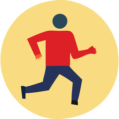 Red Shirt Blue Pants Figure Running Forward Motion Yellow Circle Background Flat Design Illustration