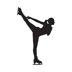 Fototapeta premium Elegant ice skater silhouette performing a stunning arabesque, perfect for sports branding, dance studios, or winter event promotions in a modern, clean design