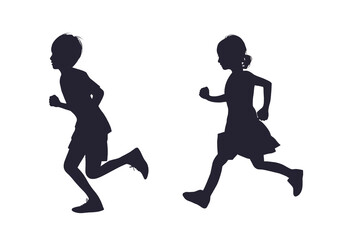 走る少年と少女のシルエット