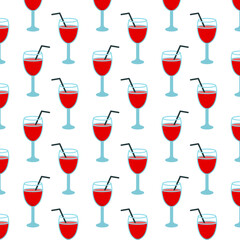Cute Cartoon Cocktail Glass With Straw Drink Seamless Pattern Background