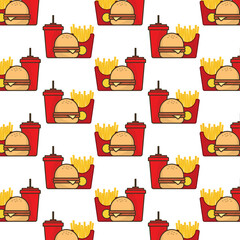 Flat Style Detailed Burger Fries and Soda Seamless Food Pattern