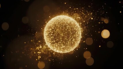 Glowing Golden Sphere: Abstract Particle Explosion on Black Background