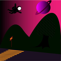 Futuristic space illustration with astronaut and planet