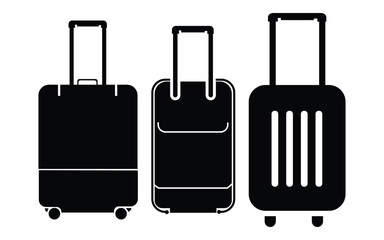 “Black Silhouette Collection of Travelers, Luggage, and Business Essentials – Vector Icon Set”
