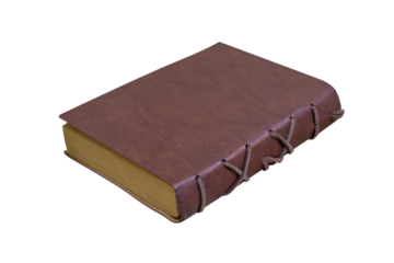 Vintage leather-bound book with intricate detailing.