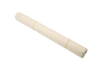 Rolled white paper scroll on a neutral background.