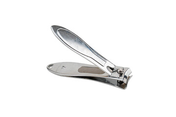 Chrome nail clipper with ergonomic design on a white background.