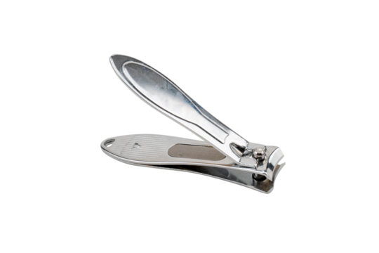 Chrome nail clipper with ergonomic design on a white background.
