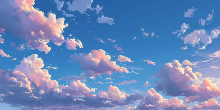Dreamy pastel clouds painted across a vibrant blue sky at sunset or sunrise