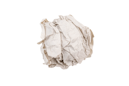 A crumpled ball of white paper on a plain background.