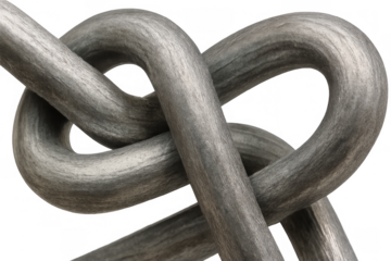 Intertwined metal forming a symbolic knot, representing strong and lasting connection, love, and unity on transparent background