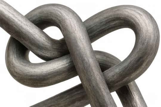Intertwined metal forming a symbolic knot, representing strong and lasting connection, love, and unity on transparent background - Powered by Adobe