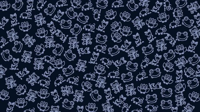 A seamless collection of whimsical robot line art icons on a dark background, perfect for technology-themed projects, digital designs, or creative patterns.
