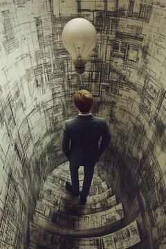 Man Looking Up at a Lightbulb Idea
