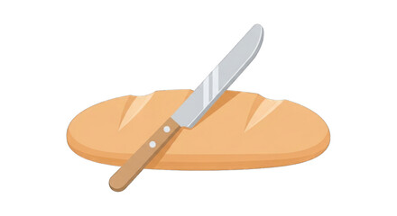 A simple illustration of a loaf of bread with a knife.