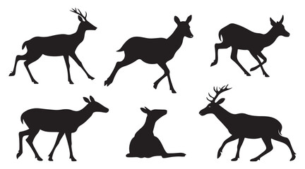 Fototapeta premium Deer silhouettes set on white background Vector