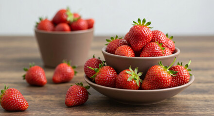 Bright and Fresh Strawberries in Elegant Bowls Showcasing Natural, Juicy, and Vibrant Red Fruits for Healthy Snack, Gourmet Dessert, and Summer Food Presentation