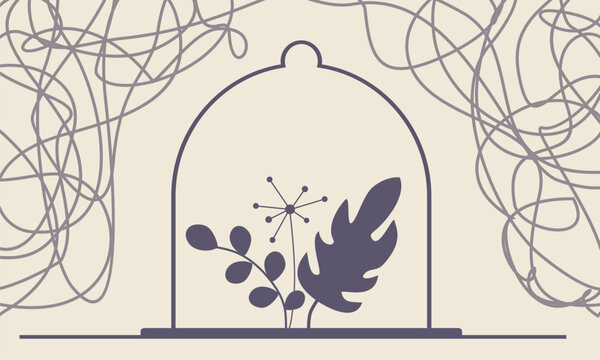 Plant under the transparent glass dome. Happy earth day and save the world, zero waste concept. Growth, sustainability and environmental care, protection and nature conservation. - Powered by Adobe