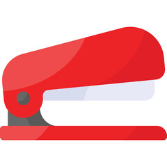 Red Stapler Office Supply Tool with Metallic Gray Base and White Paper Holder Detail on Transparent Background