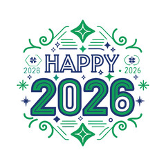 Happy New Year 2026 Retro Vintage Festive Badge Vector Illustration