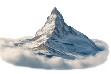 Matterhorn mountain peak rising above clouds on a transparent background, winter landscape in the alps