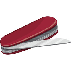 Red Swiss Army Knife Tool with Silver Blade Extended on Transparent Background Simple Isolated Object Classic Utility Pocket Knife