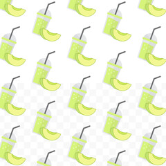 Flat Style Fresh Honeydew Juice with Slice Repeat Pattern Background