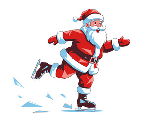 Fototapeta premium Happy cartoon Santa Claus in a red suit gracefully ice skating with a joyful expression.